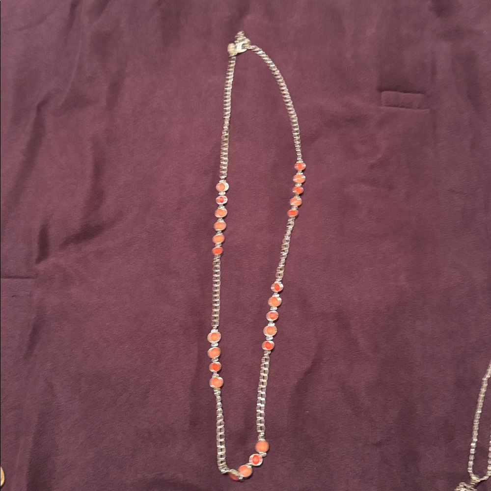 Silver and Orange Beaded Necklace